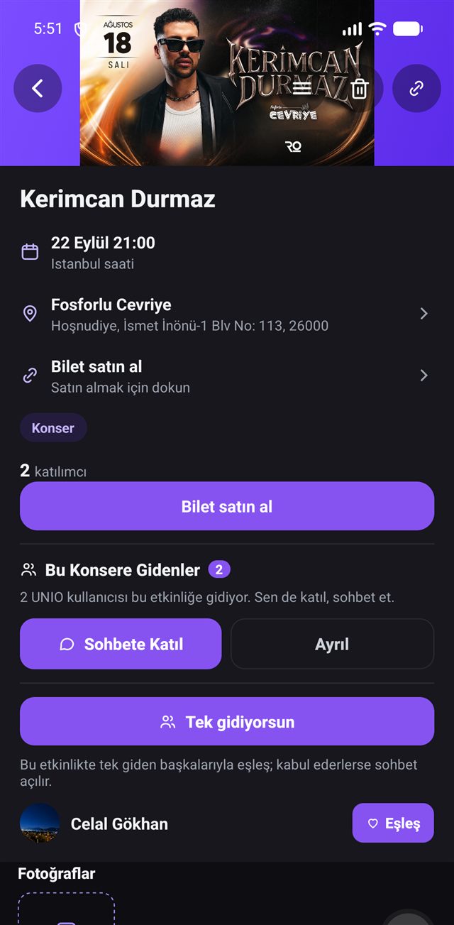 Senin ekranın: henüz eşleşme isteği yok, 'Eşleş' düğmesi görünüyor